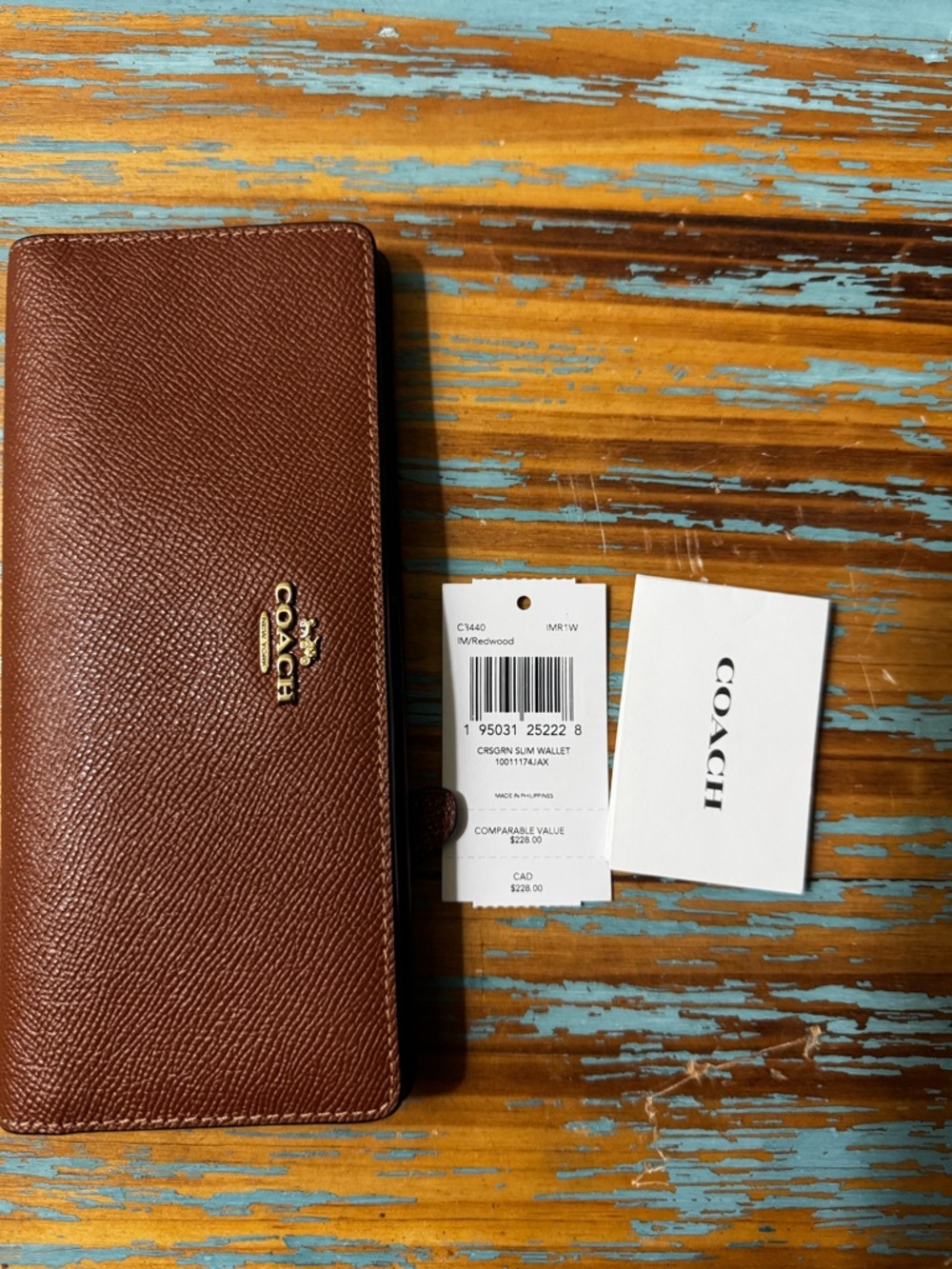 Coach Continental Wallet Leather Redwood Brown Snap Closure LNWOT